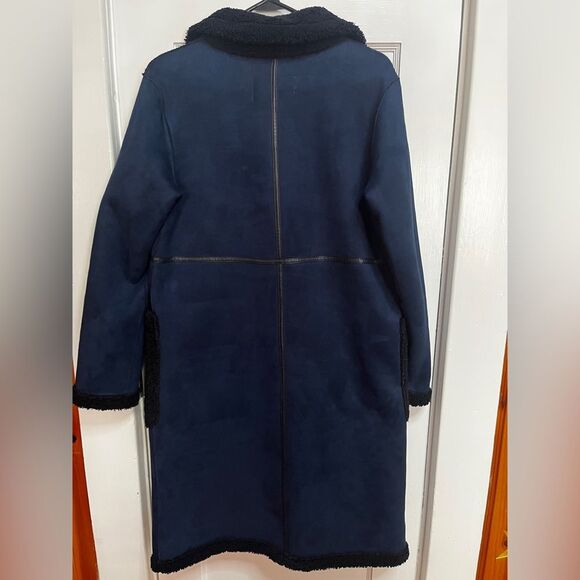 Zara Blue Faux Suede Shearling OVERCOAT Jacket Teddy Coat Long Size XS - Picture 4 of 12